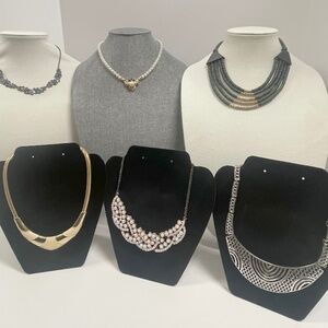 6 Vintage Articulating Bead Faux Pearl Silver and Gold Tone Chokers